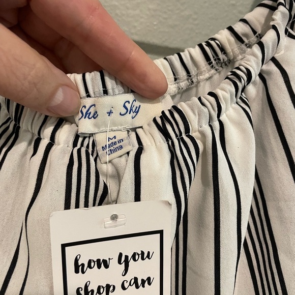 NWT Summer White and Navy Stripe Mini dress by She & Sky. Size M - Picture 3 of 7